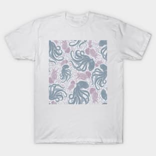 Grey and Pink Ocean Life Design T-Shirt